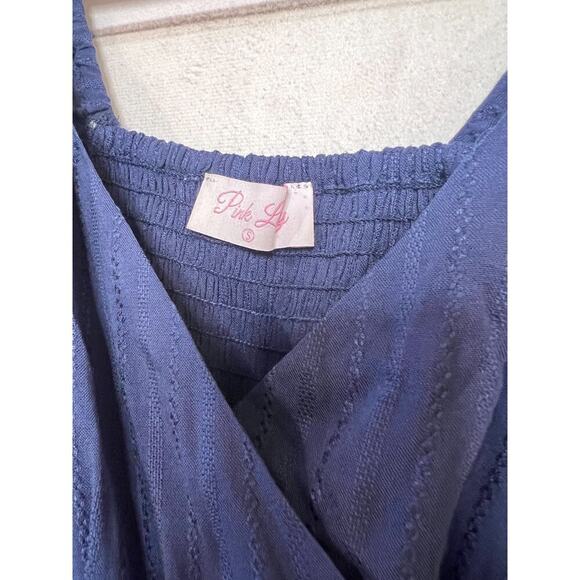 Pink Lily Solid Blue Dress Long Sleeves Flirty Size SM - Picture 4 of 5